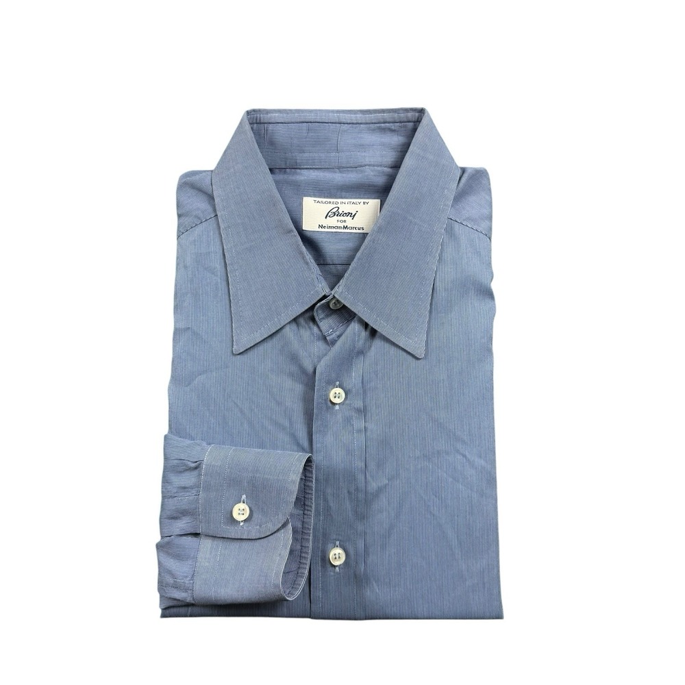 Brioni x Neiman Marcus Blue Striped Cotton LS Mens Button Front Shirt 16R